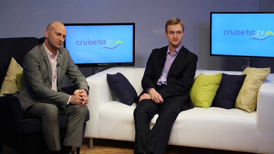 2 presenters on a couch in the soundproof Television studios at Galleon Studios 