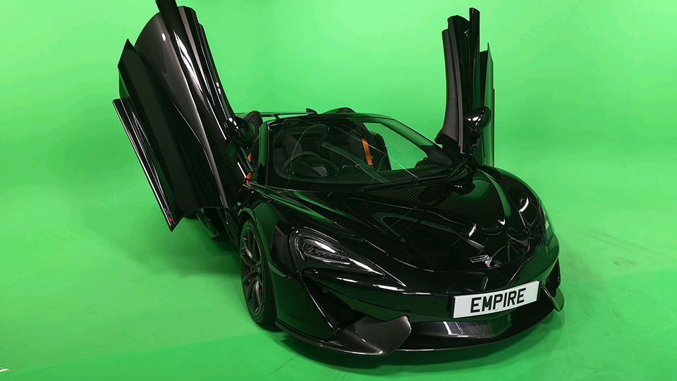 A car on green screen filmed in our largest filming studio at Manchester's Galleon Studios
